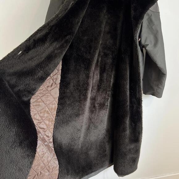 Vintage Fennelli Women's Size L XL Black Leather Faux Fur Trim Overcoat Jacket - Picture 15 of 15